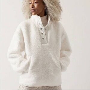 •ATHLETA• Cozy Sherpa Snap Sweater Quilted Magnolia White